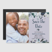Chic Navy Blue White Flowers Wedding Save the Date