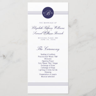 Chic Navy Blue White Monogram Program Rack Cards