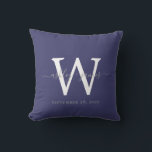 Chic Navy Blue White Monogram Wedding Keepsake Cushion<br><div class="desc">Elegant wedding keepsake pillow with your text in grey handwritten chic script calligraphy on a navy blue background. Simply add your names, monogram and wedding date. Great gift for a newlywed couple. Exclusively designed for you by Happy Dolphin Studio. If you need any help or matching products, please contact us...</div>
