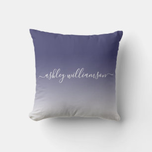 Chic Navy Blue White Ombre Effect Monogram Name Cushion