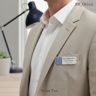 Chic Navy Blue & White Stripes Boutique Executive Name Tag