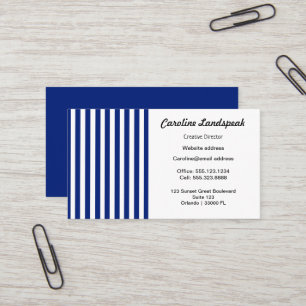 Chic Navy Blue & White Stripes Business Card