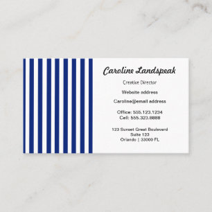 Chic Navy Blue & White Stripes Business Card