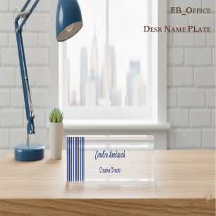Chic Navy Blue White Stripes Professional Custom Nameplate
