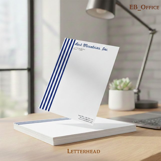 Chic Navy Blue & White Vertical Stripes Profession Custom Letterhead (Creator Uploaded)