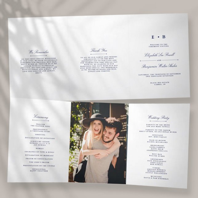 Chic Navy Blue & White Wedding Tri-Fold Programme (Creator Uploaded)