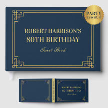 Chic Navy Gold Art Deco 80th Birthday Celebration