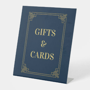 Chic Navy Gold Art Deco Frame Gifts and Card Pedestal Sign