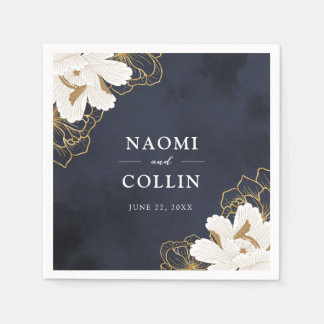 Chic Navy & Gold Floral Wedding  Napkin