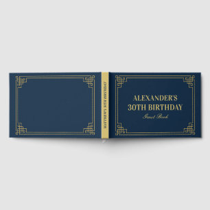 Chic Navy Gold Gatsby Art Deco Frame Birthday Guest Book