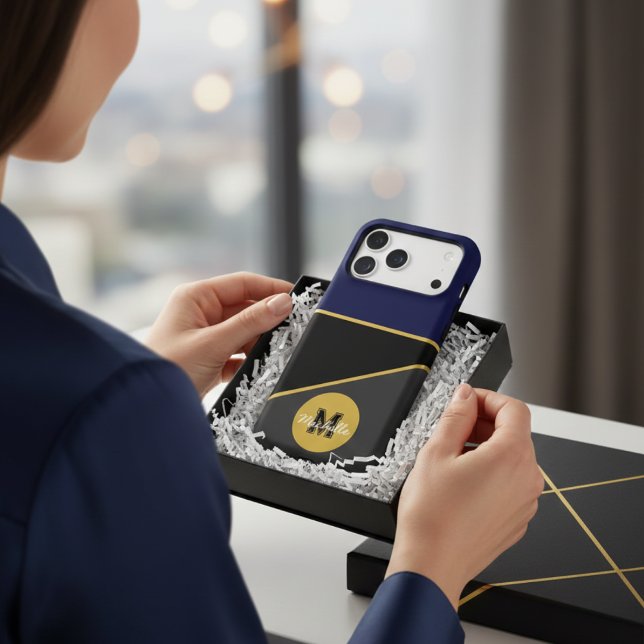 Chic Navy & Gold Geometric Color Block Monogram (Creator Uploaded)