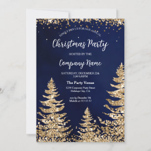 Chic Navy Gold Glitter Pine Corporate Party Invitation