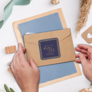 Chic Navy Gold Royal Design Wedding Save the date Square Sticker