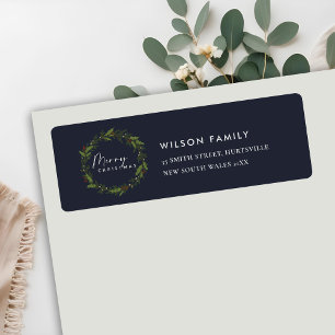 CHIC NAVY HOLLY BERRY WREATH CHRISTMAS ADDRESS RETURN ADDRESS LABEL