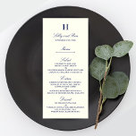 Chic Navy & Ivory Wedding Menu Template<br><div class="desc">Celebrate in style with these trendy menu cards. The wording is easy to personalise and your dinner guests will be thrilled when they receive these super stylish menus.</div>
