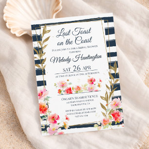Chic Navy Last Toast On The Coast Bridal Shower Invitation