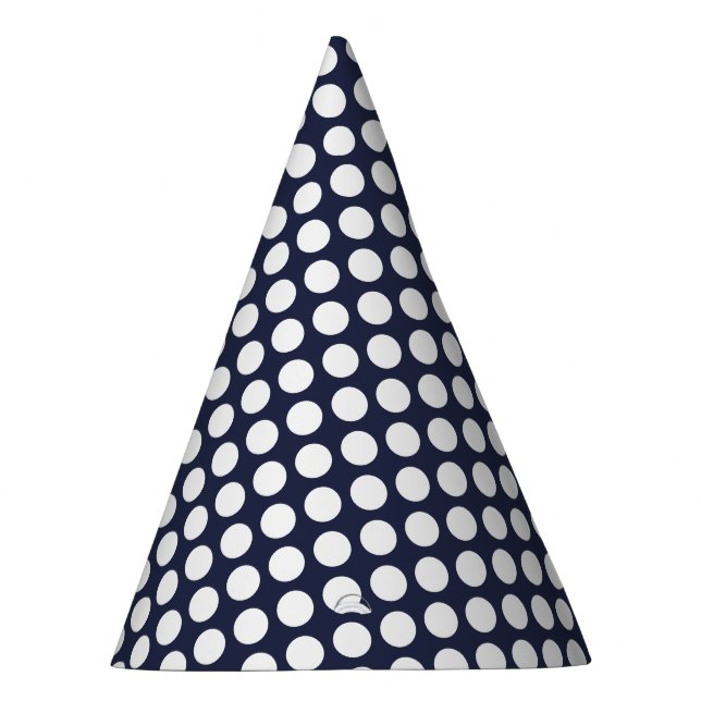 Chic Navy Party Hat with Shiny Solid White Dots (Right)