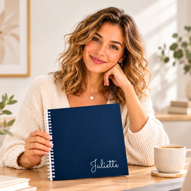 Chic Navy Personalised Script Name Spiral Notebook (Creator Uploaded)