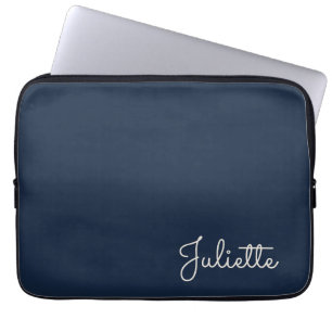 Chic Navy Personalised Script Signature Name Laptop Sleeve