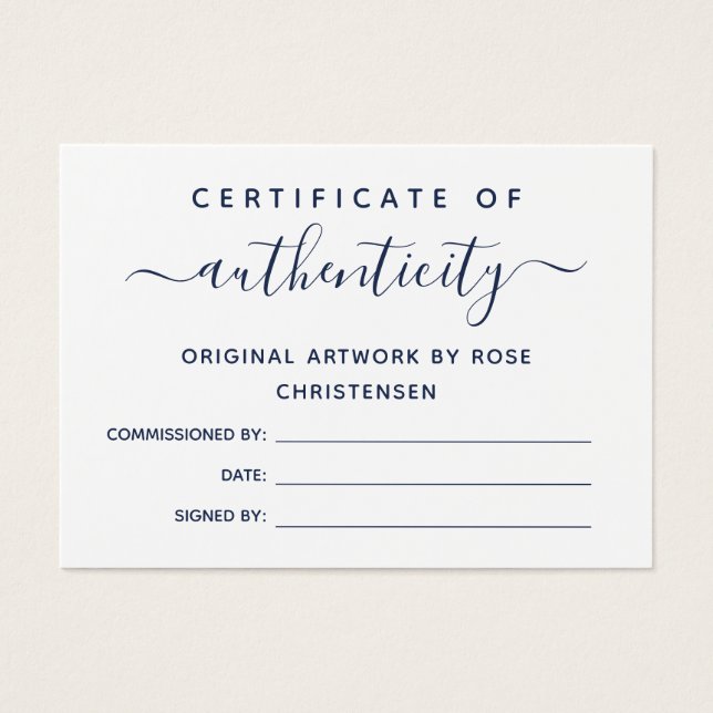 Chic Navy Script Certificate of Authenticity (Front)