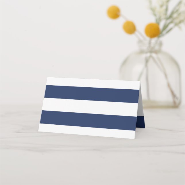 Chic Navy Stripes Place Card (Front)