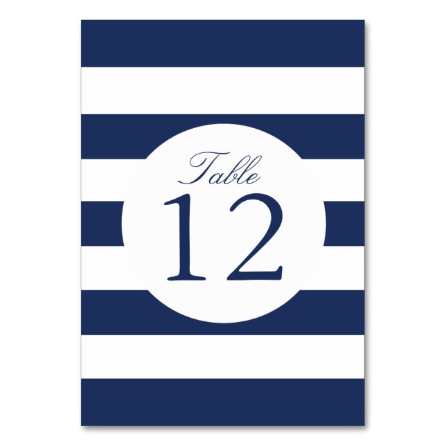 Chic Navy Stripes Table Number Card (Front)