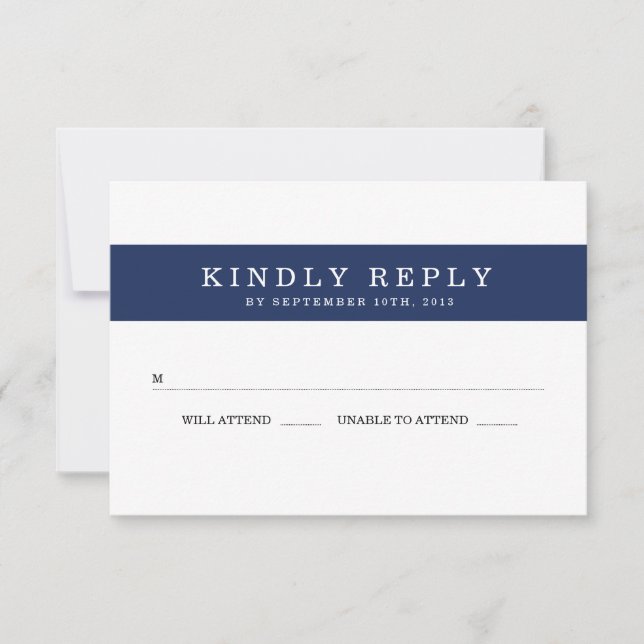 Chic Navy Stripes Wedding RSVP Card (Front)