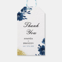 Chic Navy Watercolor Flowers Gold Glitter Wedding