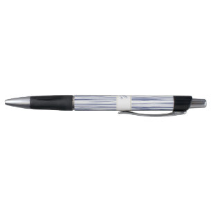 Chic Navy & White Striped Pattern Monogram Pen