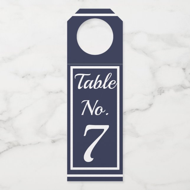 Chic Navy & White Table Number Wine Hanger Tag (Front)