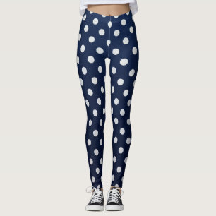 Chic Navy & White Timeless Polka Dots Leggings