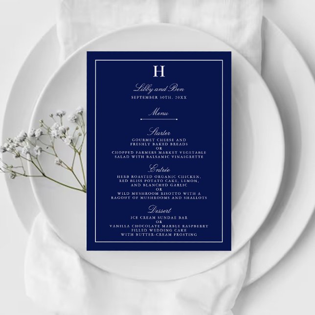Chic Navy & White Wedding Menu Template (Creator Uploaded)