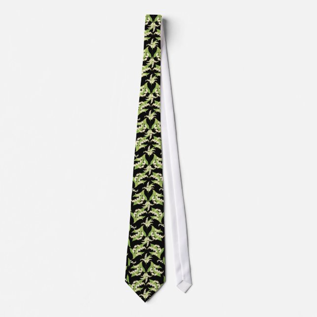 Chic Necktie: Lilies of the Valley on Black Tie (Front)