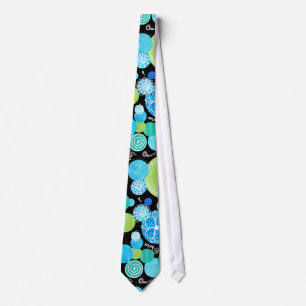 Chic Necktie: Quirky Blue Moons Pattern on Black Tie