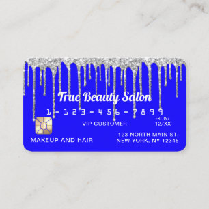 Chic Neon Blue Silver Glitter Drips Credit Business Card