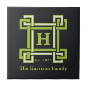 Chic Neon Citrus Green Black Geometric Custom Ceramic Tile
