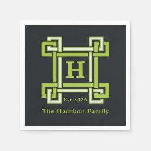 Chic Neon Citrus Green Black Geometric Custom Napkin