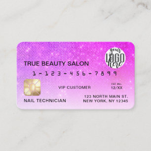 Chic Neon Magenta Sequin Glitter Credit Card Logo