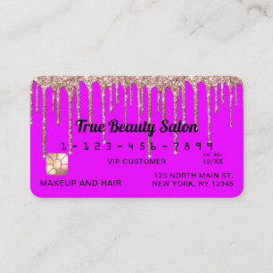 Chic Neon Purple Rose Gold Glitter Drips Credit Business Card