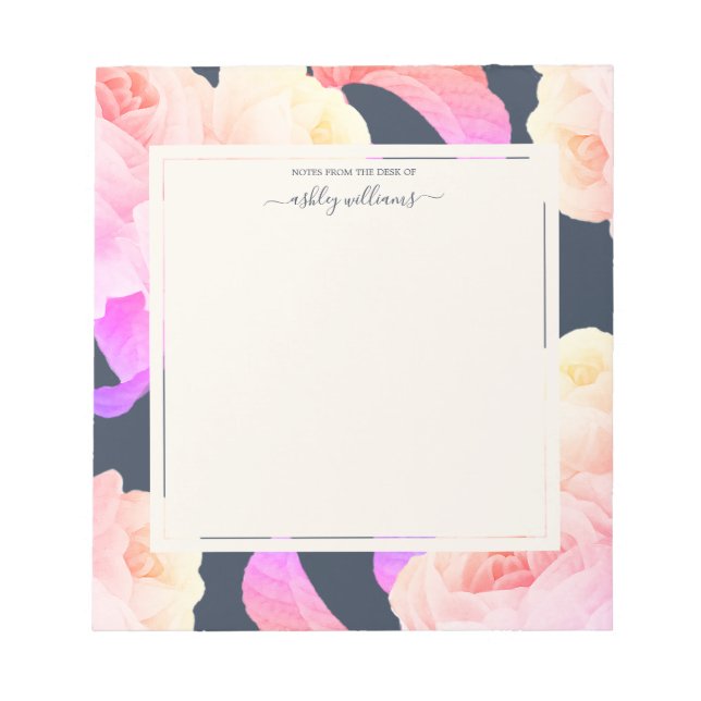 Chic Neon Rose Dark Blue Personalised Notepad (Front)