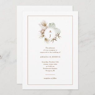 Chic Neutral Boho Monogram Wreath Wedding Invitation