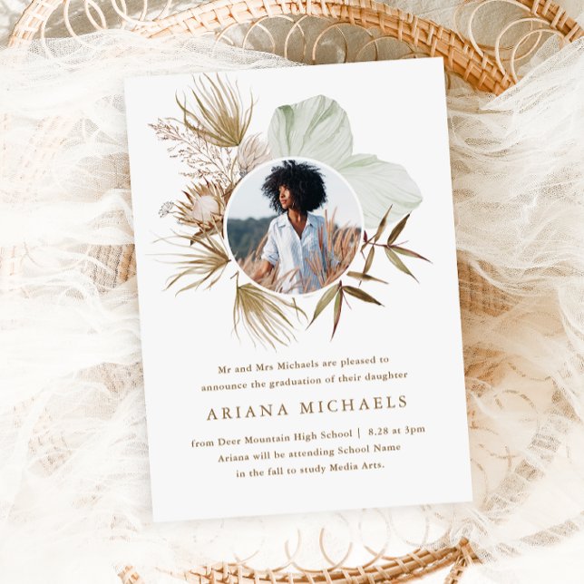 Chic Neutral Boho Wreath Photo Graduation Invitation (Creator Uploaded)