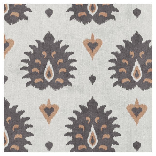 Chic neutral brown brey damask ikat pattern fabric (Close Up)
