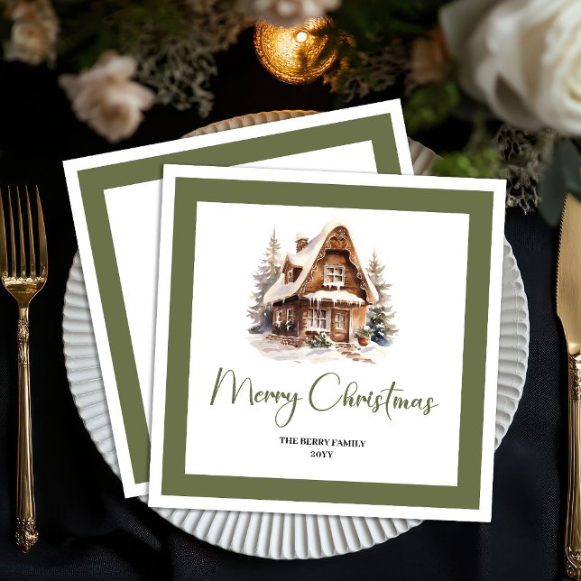 Chic Neutral Christmas House Family Name Napkins (Chic Neutral Christmas House Family Name Napkins)