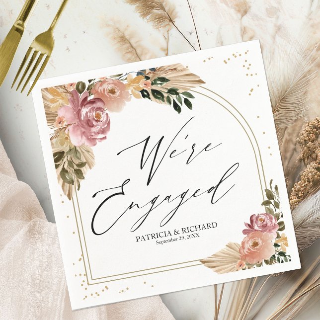 Chic Neutral Colours Boho Floral Engagement  Napkin (Creator Uploaded)