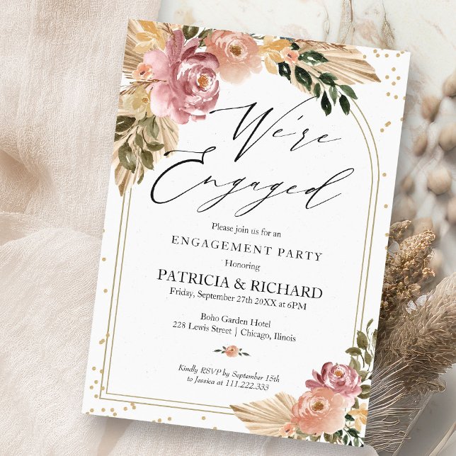Chic Neutral Colours Boho Floral Engagement Party Invitation (Creator Uploaded)