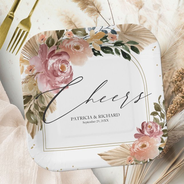 Chic Neutral Colours Boho Floral Wedding Paper Plate (Creator Uploaded)