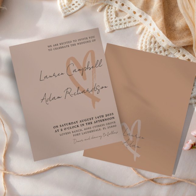 Chic Neutral Drawn Heart BUDGET Wedding Invitation (Creator Uploaded)