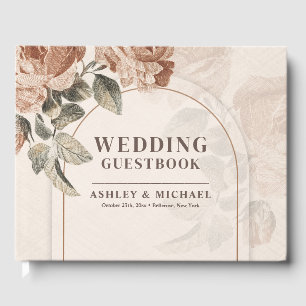 Chic neutral earthy tones rusty roses fall arch guest book
