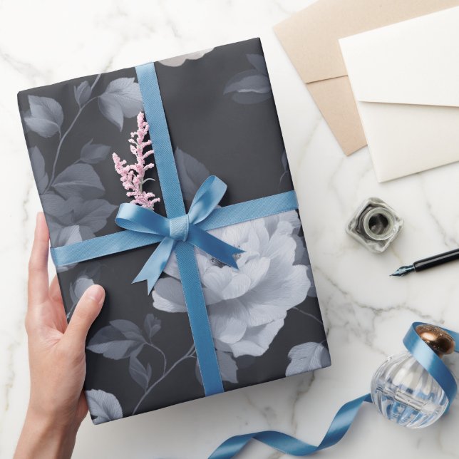 Chic Neutral Flower Grey Floral Pattern Wrapping Paper (Gifting)
